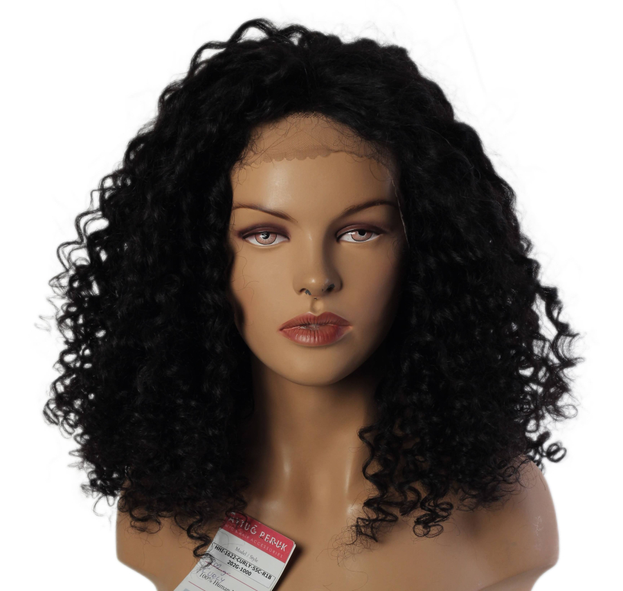 %100 DOĞAL SAÇ MEDİKAL TÜL PERUK - LACE FRONT - SİYAH - 202 GRAM - HHI-1622-55C-CURLY-202G-1000